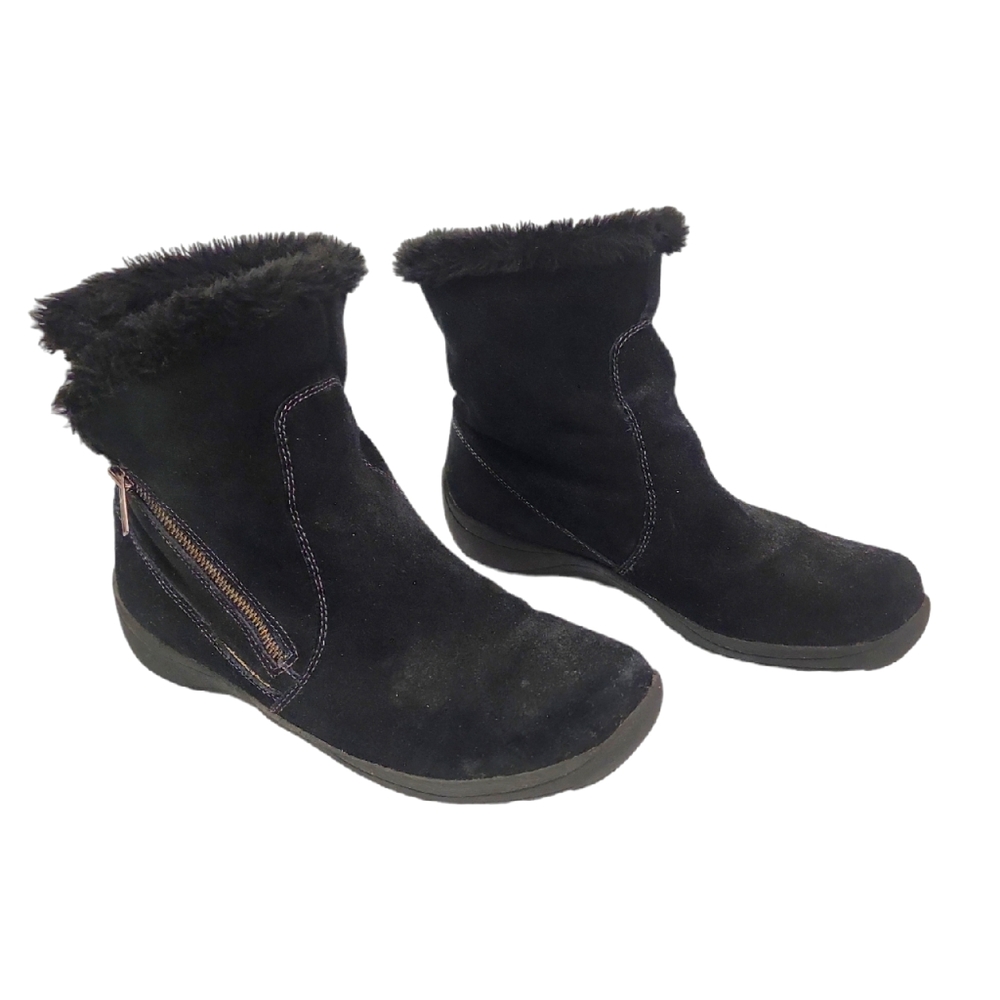 Naturalizer Women's Black Leather Suede Fur Lined Short Boots Size 10